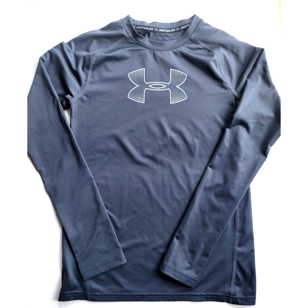 Under Armour Youth Large Long Sleeve Shirt Gray Loose Fit HeatGear YLG